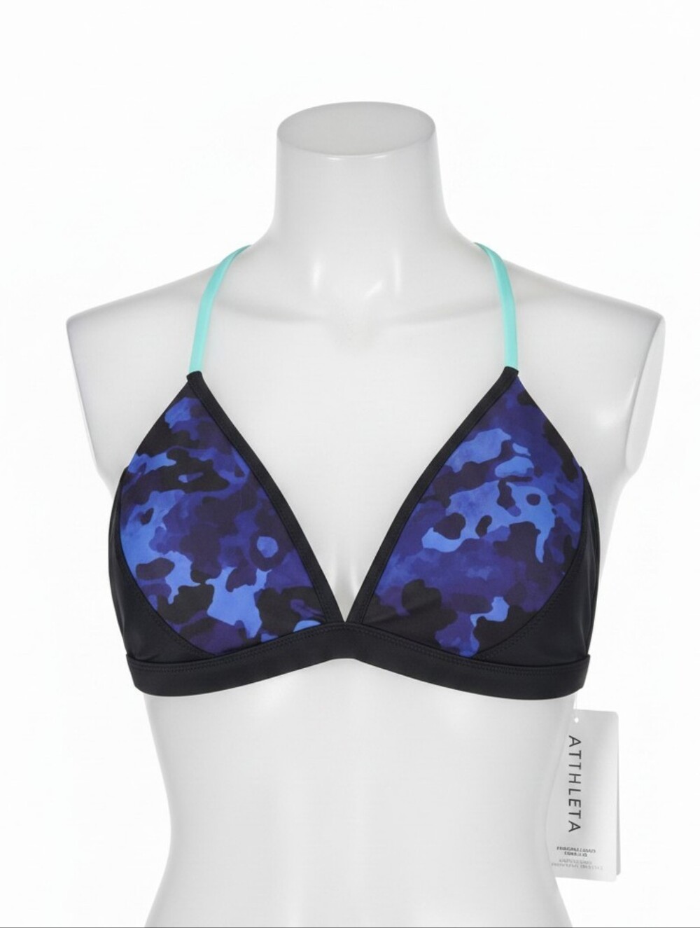 ATHLETA Freestyle Camo Bikini Top Blue Black Aqua Medium NWT